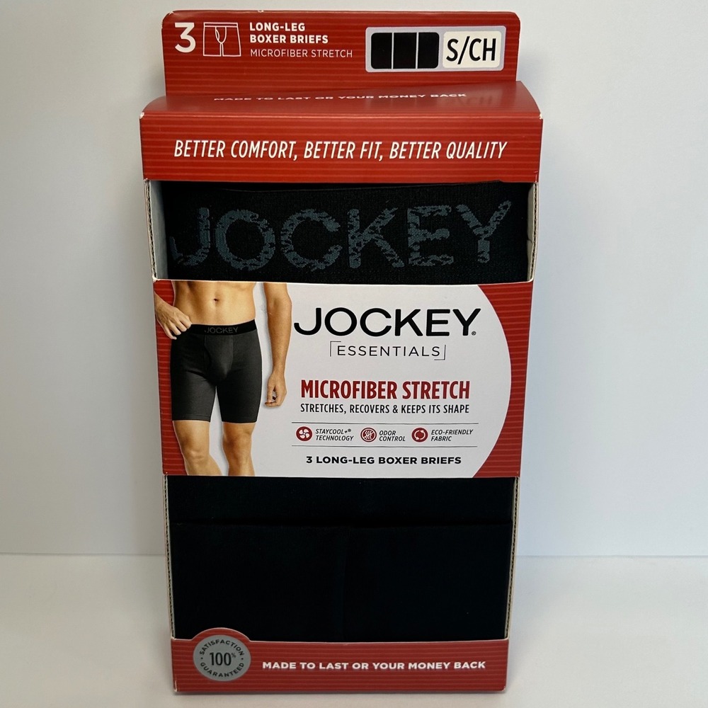 Jockey Essentials Mens 3 Pack Microfiber Stretch Boxer Briefs Black Small New